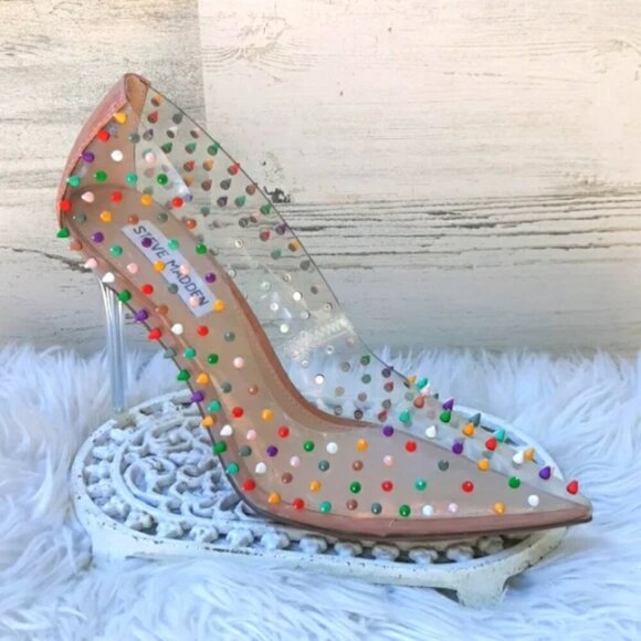 Steve Madden Vala Luiza Multi Color Rainbow Spike Pump Heel Size 6.5 - Picture 9 of 9